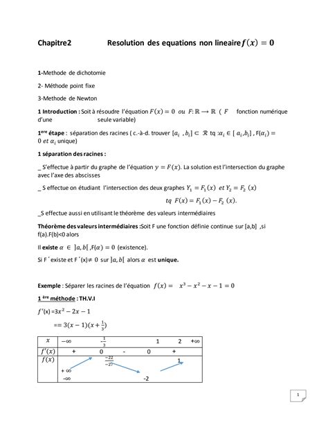 Solution Chapitre Resolution Des Equations Non Lineaires Studypool