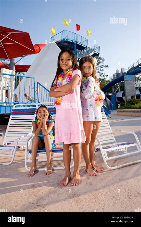 Girls At Water Park In Summer Stock Photo Alamy