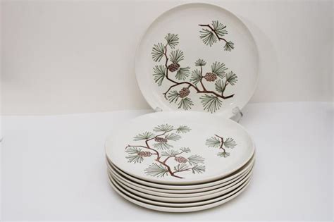 Mid Century Vintage Stetson Pottery Pine Cone Dinner Plates Rustic