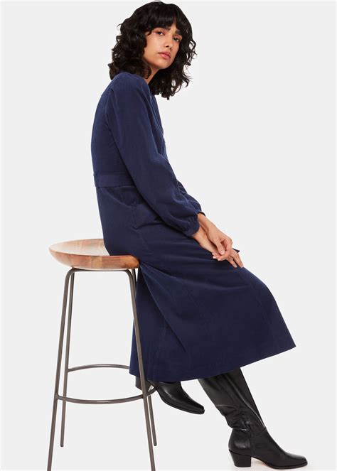 Navy Angelica Cord Midi Dress | WHISTLES | Whistles UK