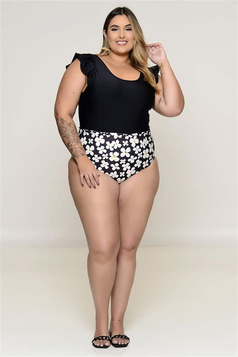 Maiô Plus Size Detalhe Em Babado Jasmin Do Caribe Vk Moda Plus Size