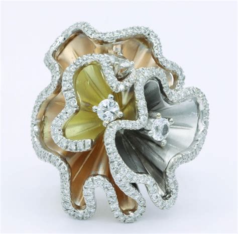 Orchids Shape Flowers Ring with Diamonds and White Sapphires For Sale at 1stdibs