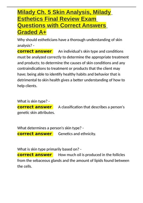 Milady Ch. 5 Skin Analysis, Milady Esthetics Final Review Exam