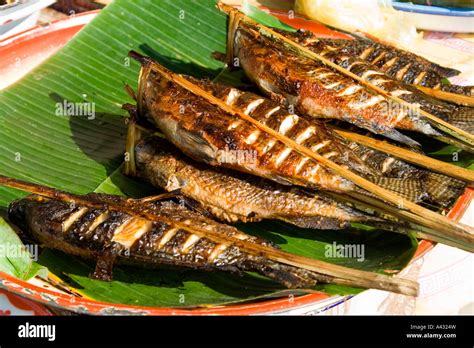 Grilled Mekong Fish On Banana Leaves Luang Prabang Laos Stock Photo Alamy