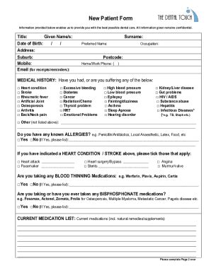 Fillable Online New Patient Form The Dental Touch Fax Email Print