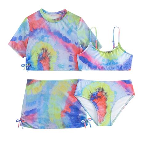 RUTAYY Girls PCS Swimsuits Tie Dye Bikini Set With Cover Up Sets Beach Vacation Resort Swimwear