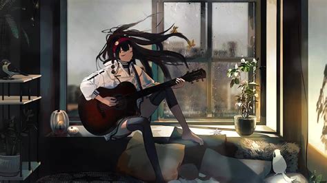 Anime Girl With Guitar Live Wallpaper - WallpaperWaifu