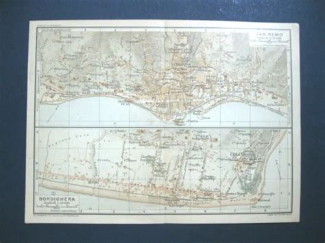 MAPPA ANTICA CARTA Pianta Della Citta Di San Remo E Bordighera 1916 EUR