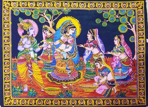 Wall Hanging -- Radha Krishna Playing Holi With Gopis (30"x40")