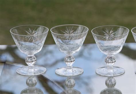 Vintage Cocktail Glasses Set Of 6 Etched Starburst Cocktail Party Glasses Mixologist Glasses