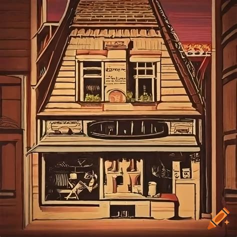 Vintage Adventure Travel Poster Featuring A Happy Bakery Storefront On