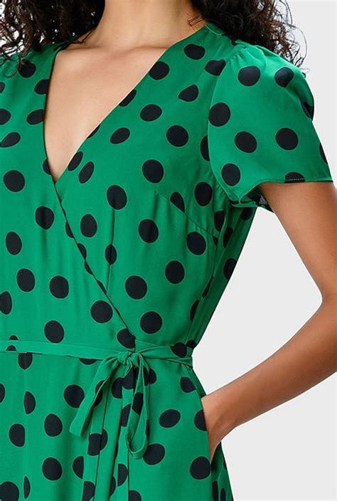 Shop Polka Dot Print Crepe Wrap Dress Eshakti