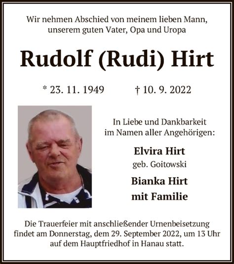 Traueranzeigen Von Rudolf Hirt Trauer Op Online De