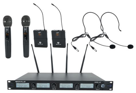 Rockville Rwm 4z Quad Wireless Uhf Handheldheadset Microphone System