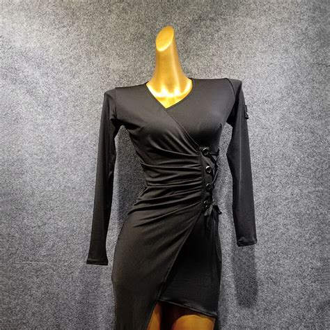 Mulher vestido de dança latina manga longa listrad Vicedeal