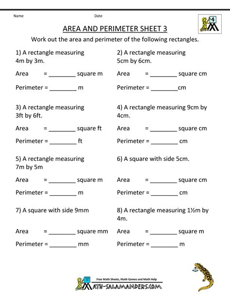 Area Perimeter And Volume Worksheets Grade 8