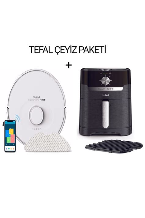 TEFAL Mop Özellikli Akıllı Robot Süpürge Beyaz Fritöz Airfryer Hava