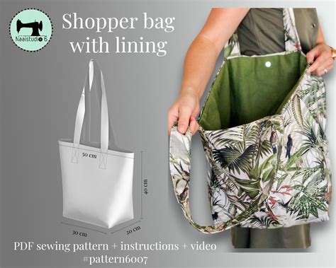 Basic Pattern Shopper Tote Bag With Lining Easy To Sew PDF Etsy