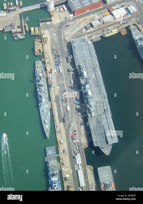 Aerial view looking down on His Majesty's Naval Base, Portsmouth (HMNB ...