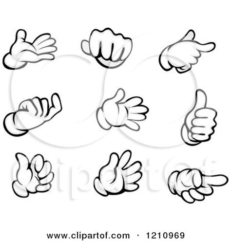 Clipart of Black and White Gloved Hand Gestures - Royalty Free Vector ...