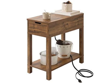 Labcosi Modern Farmhouse Side Table Narrow End Table With Charging