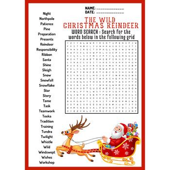 The Wild Christmas Reindeer Word Search Puzzle Worksheet Activity