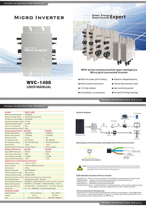 Micro Inverter WVC 1400 User Manual Specifications And