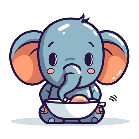 Premium Vector Cute Cartoon Elephant Eating Egg Vector Illustration