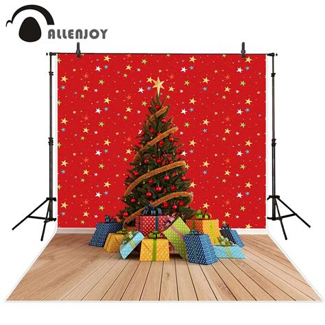 Allenjoy Photography Backdrop Christmas Tree Ts Red Wall Colorful