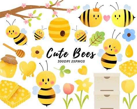 Watercolor Bees And Honey Clipart Bee Items Download Cute Bees