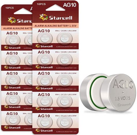 Starcell 20 Pcs Lr1130 Ag10 Battery 15v Alkaline Button Cell Batteries