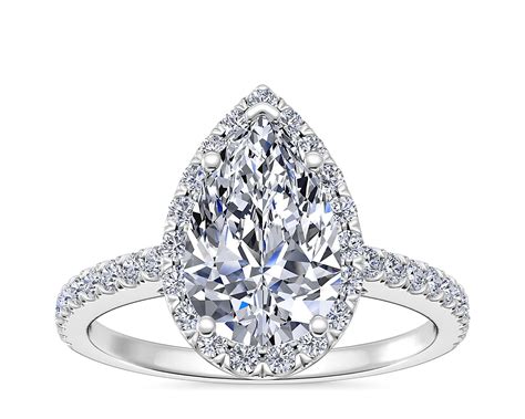 Pear Shaped Classic Halo Diamond Engagement Ring in Platinum