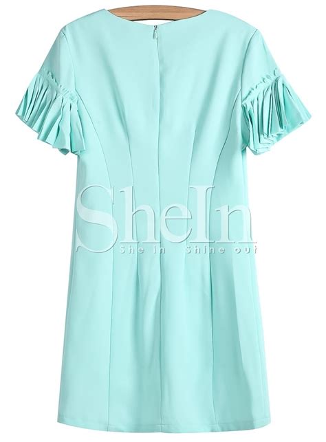 Vestido Manga Corta Volante Azul Spanish Shein Sheinside