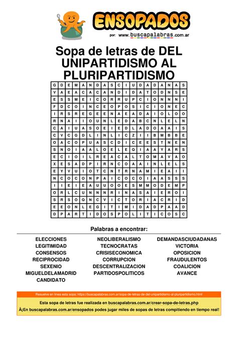 Sopa De Letras De Del Unipartidismo Al Pluripartidismo Sopa De Letras