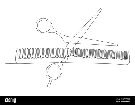 One Continuous Line Drawing Of Comb And Scissor Stock Vector Image