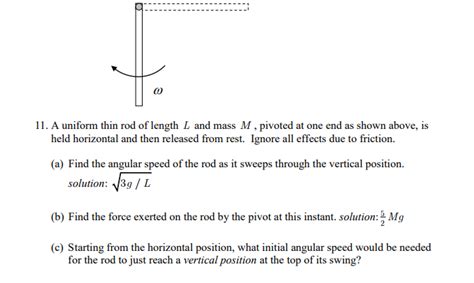 Solved A Uniform Thin Rod Of Length L And Mass M Chegg