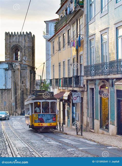 Tram Lisbon ALfama Street. Portugal Editorial Photo - Image of color ...