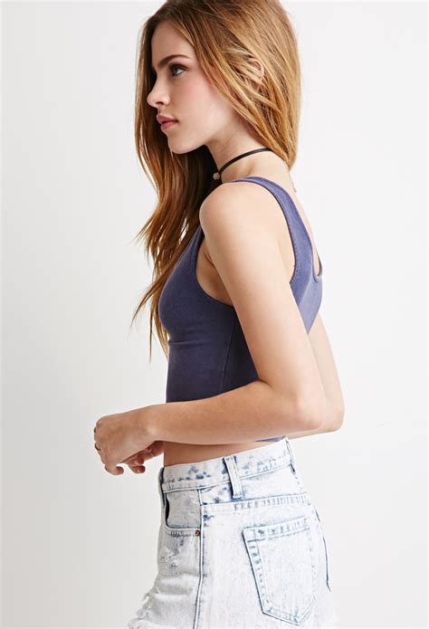 Lyst Forever 21 Heathered Crop Tank Top In Blue