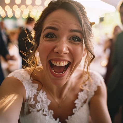 La Novia Feliz Se Toma Una Selfie En Su Boda Ia Generativa Foto Premium