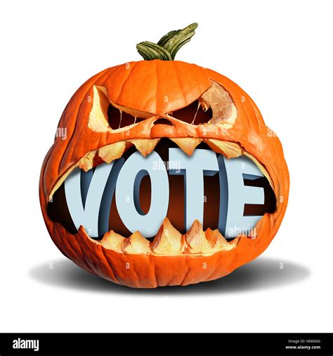 Autumn Election Vote Symbol As A Jack O Lantern Pumpkin Biting Into A