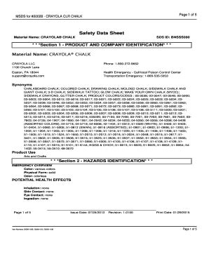 Fillable Online MSDS For 20028 CRAYOLA CLR CHALK Material Safety