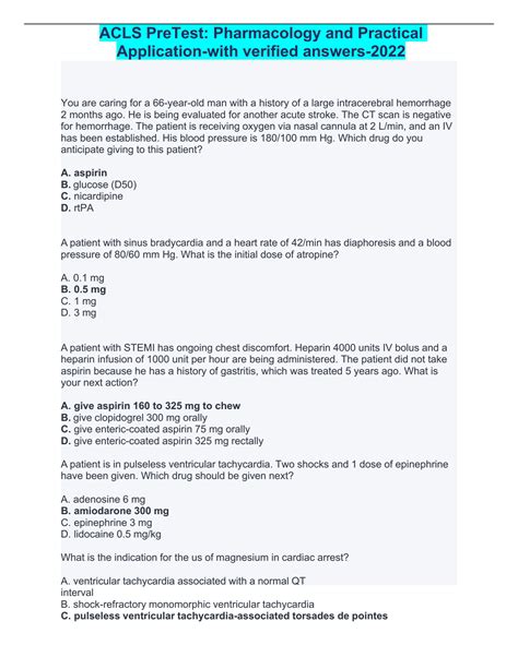 Acls Precourse Self Assessment Answers Acls Precourse S