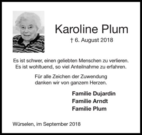 Traueranzeigen Von Karoline Plum Aachen Gedenkt