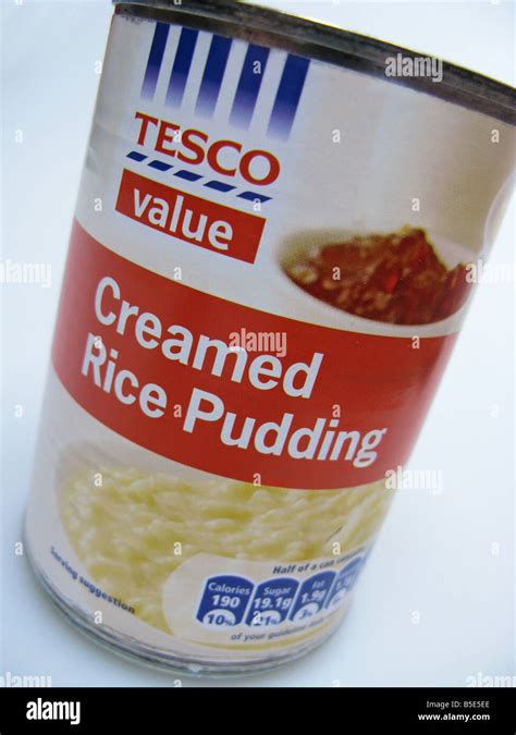 a tin of Tesco Value rice pudding Stock Photo - Alamy