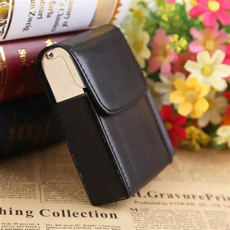 Portable Black Pocket Leather Metal Tobacco 20 Cigarettes Case Smoke Holder Storage Case