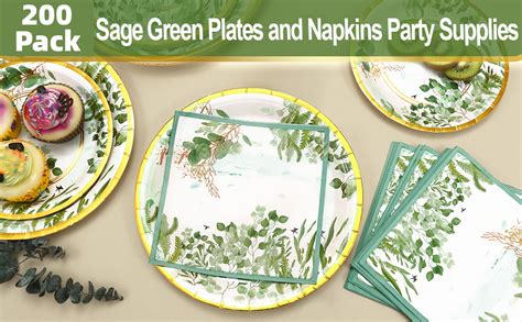 Pcs Sage Green Party Dinnerware Set Sage Green Plates And Napkins