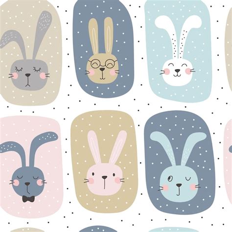 Premium Vector Seamless Pattern With Cute Rabbits Vector Illustrations