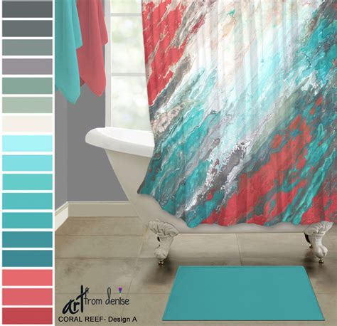 Gray Coral And Teal Shower Curtain Modern Abstract Fabric Shower Stall