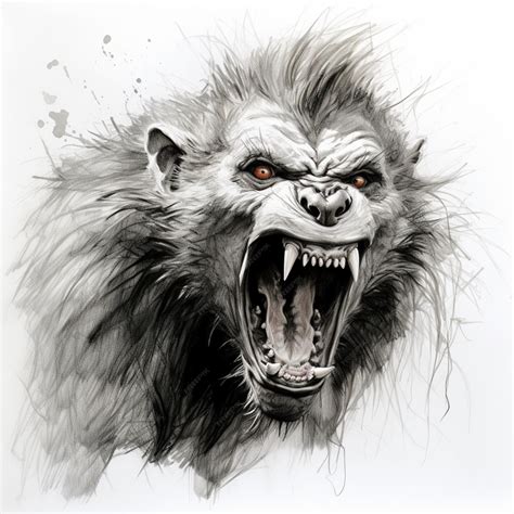 Premium Photo | Pencil sketch angry baboon art image Generative AI