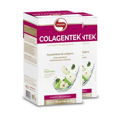 Kit 2 Colágeno Hidrolisado Colagentek Vitafor 10 Sachês 100g Maçã verde